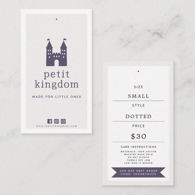 Neutral Castle Pre-Made Logo Kids Clothing Hang Ta Visitkort (Fram/baksida)