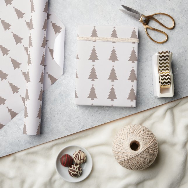Neutral Christmas Trees Minimalist Wrapping Paper Presentpapper (Hantverk)