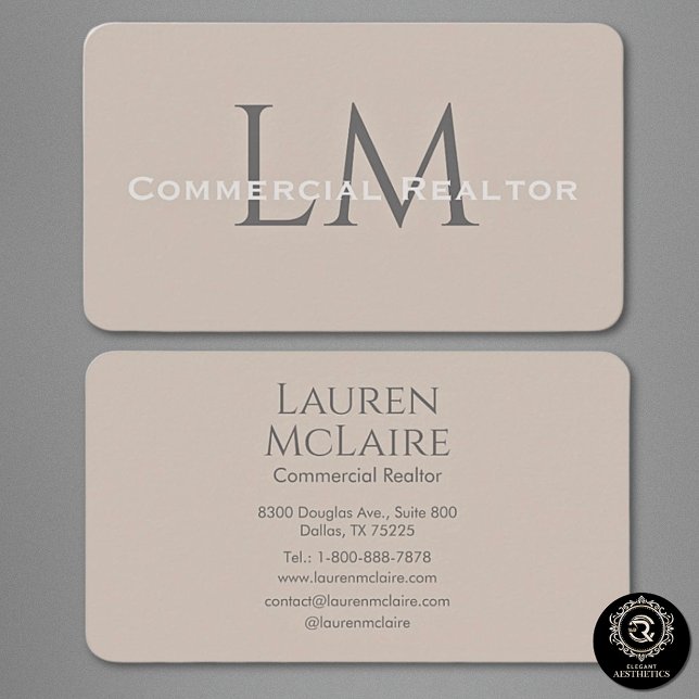 Neutral Classic Taupe Monogram Business Card Visitkort (Skapare uppladdad)