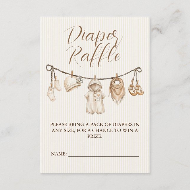Neutral Clothesline Baby Shower Diaper Raffle Tilläggskort (Framsida)