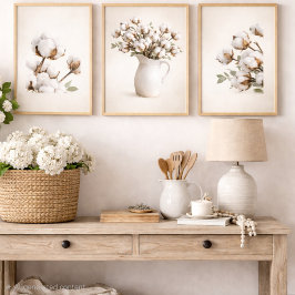 Neutral Cotton Farmhouse Wall Art Set of 3