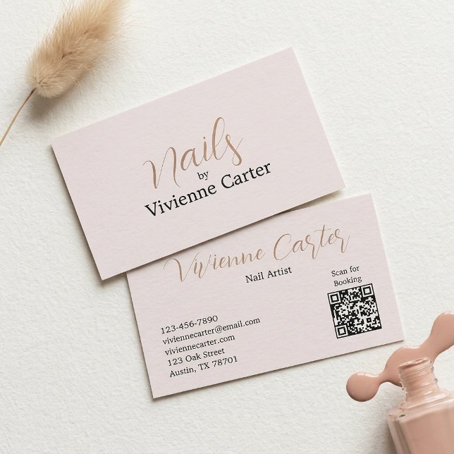 Neutral Cräm Tan Script Nagelkonstnär Visitkort (Neutral Cream Tan Script Nail Artist Business Card)