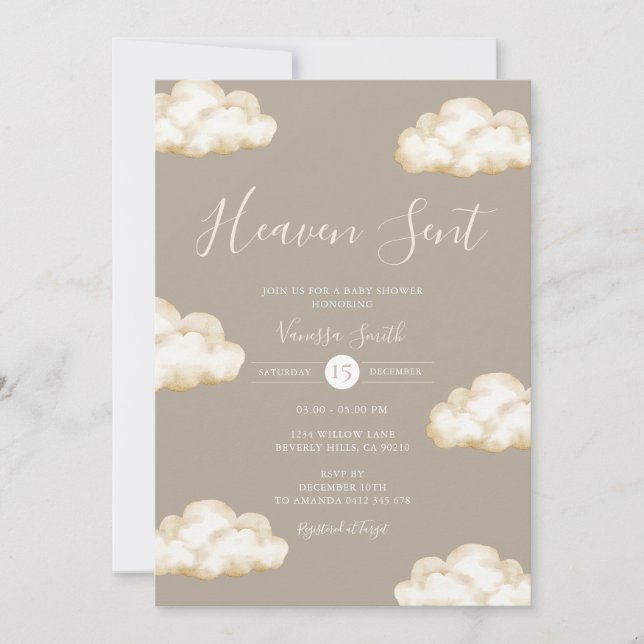 Neutral Cream Cloud Heaven Sent Baby Shower Party Inbjudningar (Framsida)