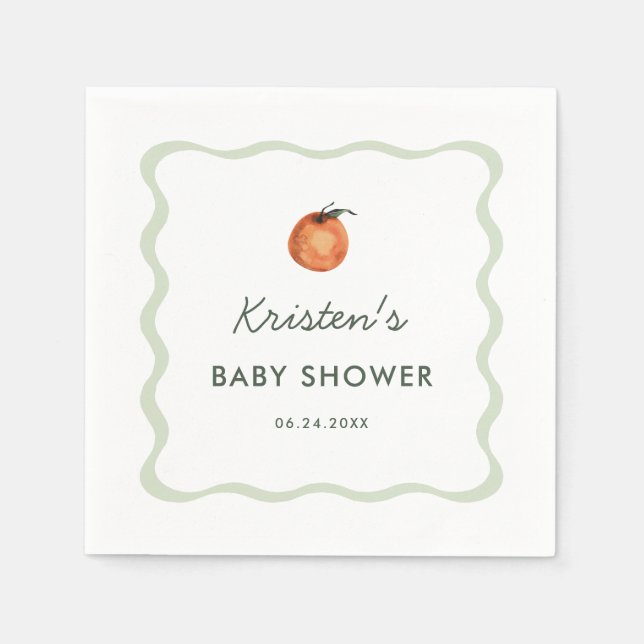 Neutral Cutie Tangerine Baby Shower Napkins Pappersservett (Framsidan)