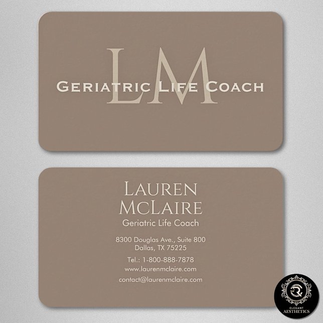 Neutral Dark Taupe Monogram Business Card Visitkort (Skapare uppladdad)