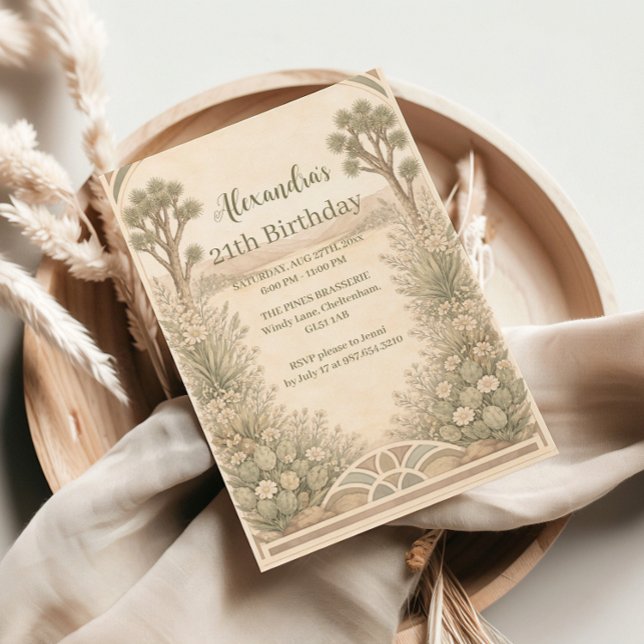 Neutral Desert Floral Birthday Inbjudningar (Skapare uppladdad)