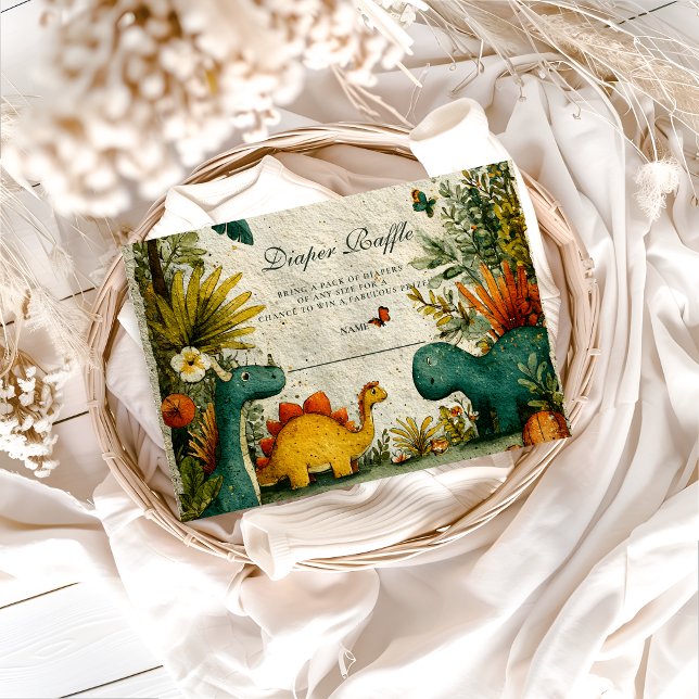Neutral Dinosaur Baby Shower Diapper Raffle Tilläggskort (Skapare uppladdad)