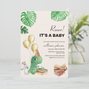 Neutral Dinosaur Saga Ballong Baby Shower Inbjudningar