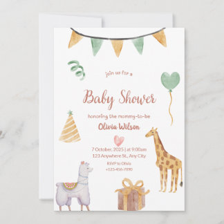 neutral djur baby inbjudan baby shower
