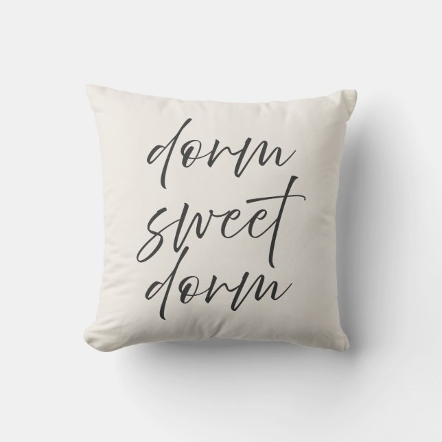 Neutral “Dorm Sweet Dorm” Pillow | Ivory & Gray Kudde (Framsida)