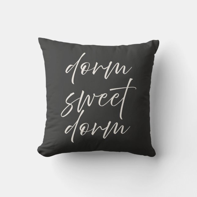 Neutral “Dorm Sweet Dorm” Pillow | Ivory & Gray Kudde (Framsida)