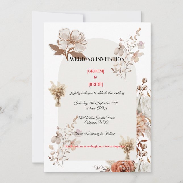Neutral Earth Tone Wedding Card Inbjudningar (Framsida)