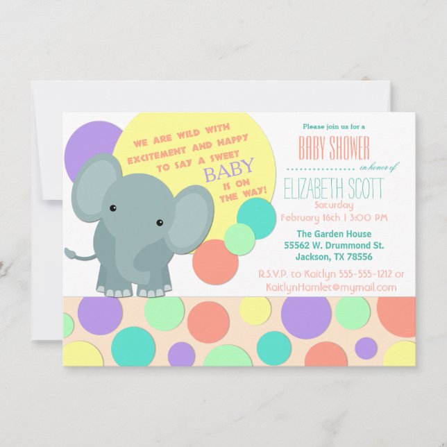Neutral Elefant Bebis Shower Inbjudan (Framsida)