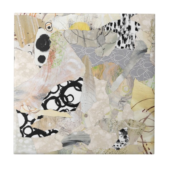 Neutral Elegant Abstract Collage Design Kakelplatta (Framsidan)