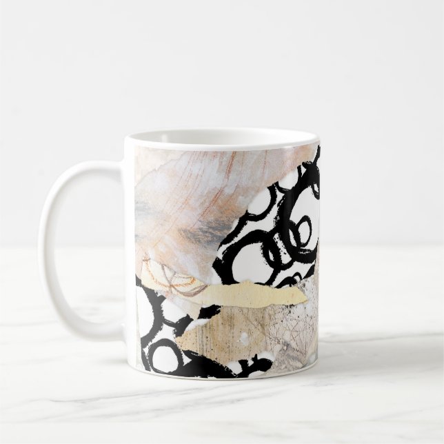 Neutral Elegant Abstrakt Kollage Design Kaffemugg (Vänster)