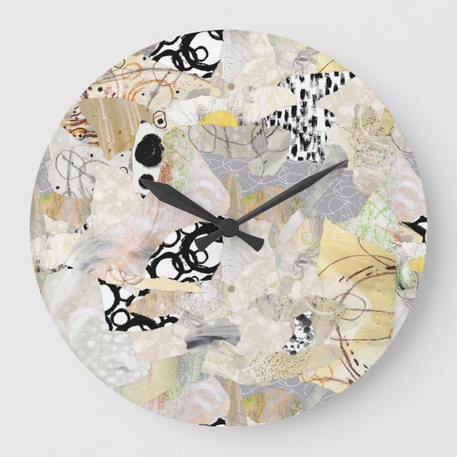 Neutral Elegant Abstrakt Kollage Design Stor Klocka (Framsida)