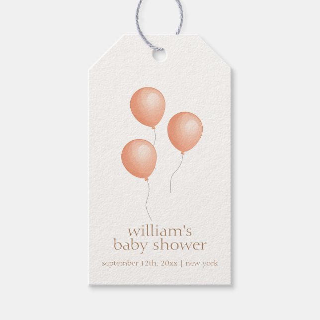 Neutral Elegant Boho Ballong Bebis Shower Presentetikett (Framsidan)