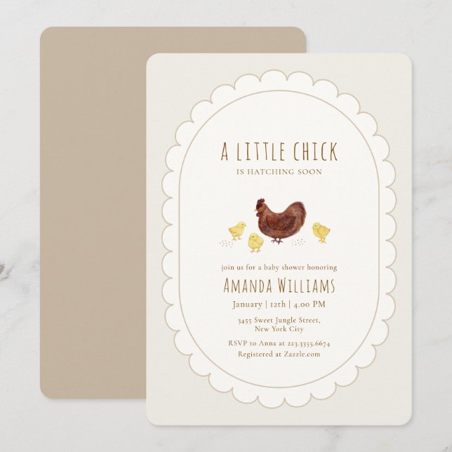 Neutral Elegant Boho Liten Kyckling Baby Shower Inbjudningar (Fram/baksida)
