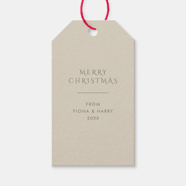 Neutral Elegant Elfenbensvit - Julpresentkort Presentetikett (Framsidan)