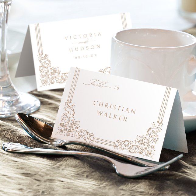 Neutral Elegant Vintage Fällbar Platskort Bordsnummer (Neutral Elegant Vintage Foldable Place Card)