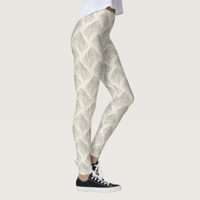 Neutral Estetisk Minimal Löv Mönster Leggings (Höger)
