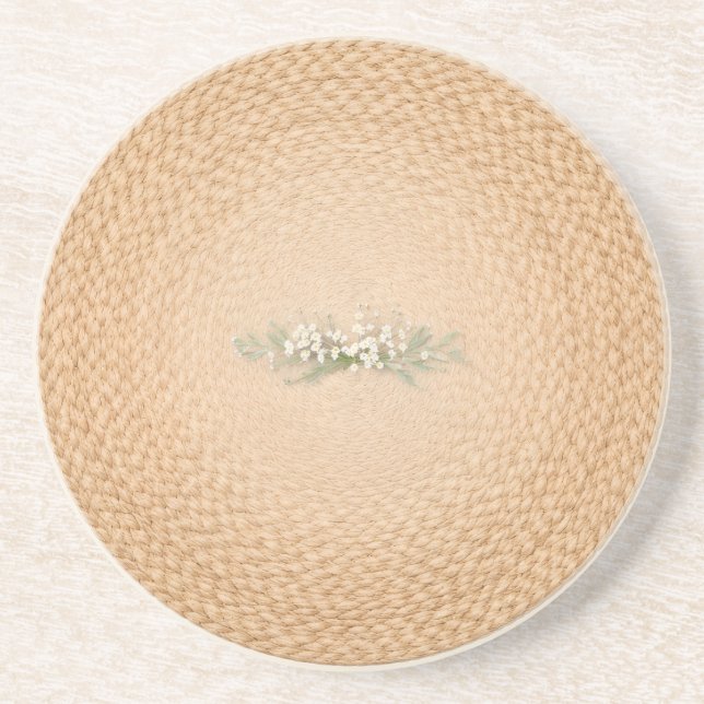 Neutral Farmhouse Coaster Woven Floral Look Underlägg (Framsidan)