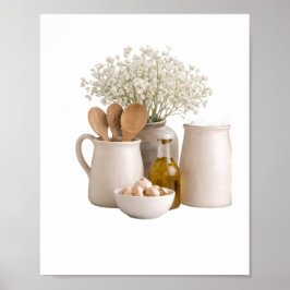 Neutral Farmhouse Kitchen Still Life Frame Ready Poster