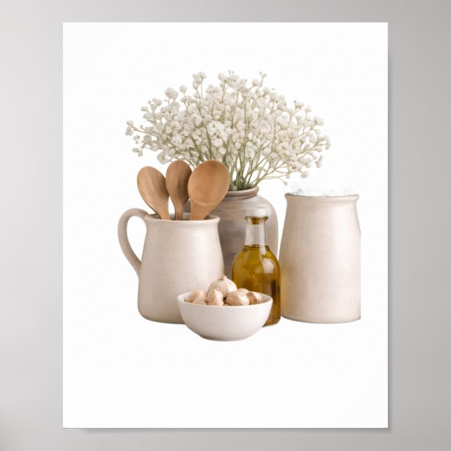  Neutral Farmhouse Kitchen Still Life Frame Ready  Poster (Framsidan)