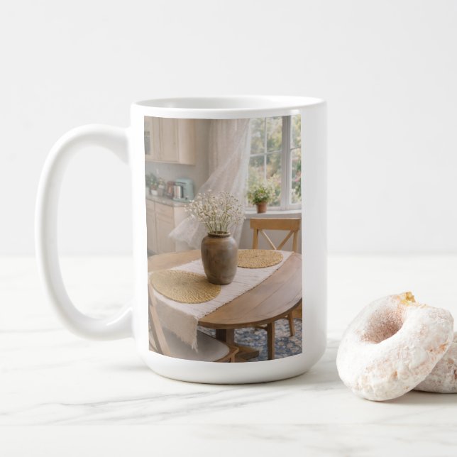 Neutral Farmhouse Wildflower Floral Kaffemugg (Med munk)