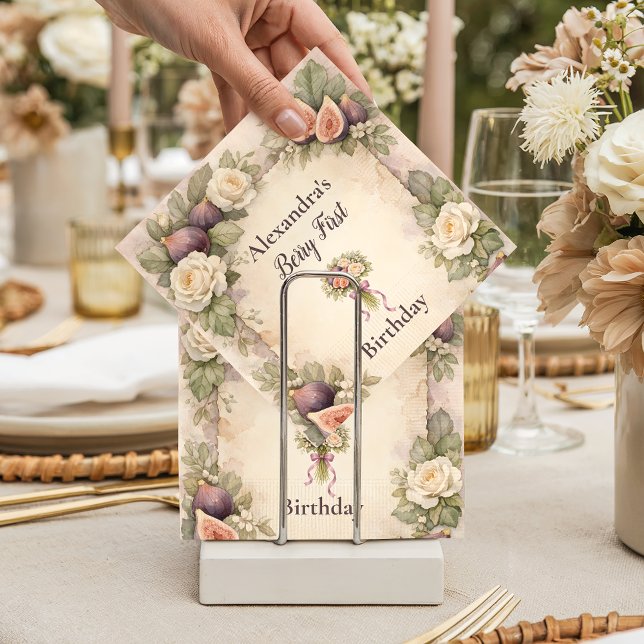 Neutral Fig Floral 1st Birthday Pappersservett (Skapare uppladdad)