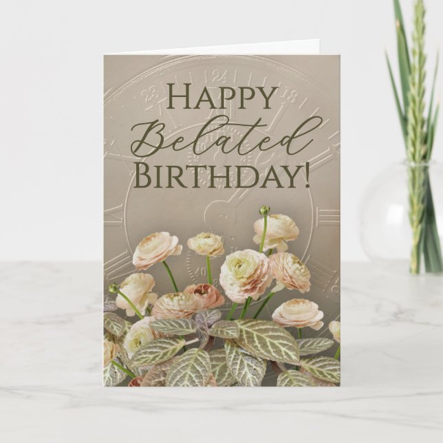 Neutral Floral Belated Birthday Card Kort (Framsida)