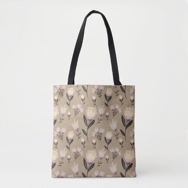 Neutral Floral Tote Bag | Soft Blush Botanical Tygkasse (Framsida)