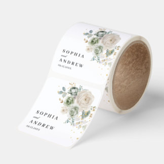 Neutral Floral Wedding Favor Stickers – Ivory  Fyrkantigt Klistermärke