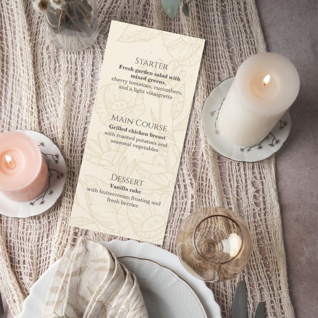 Neutral Floral Wedding Menu Card Meny (Skapare uppladdad)