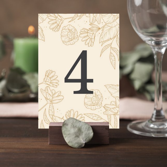Neutral Floral Wedding Table Number Card Bordsnummer (Skapare uppladdad)