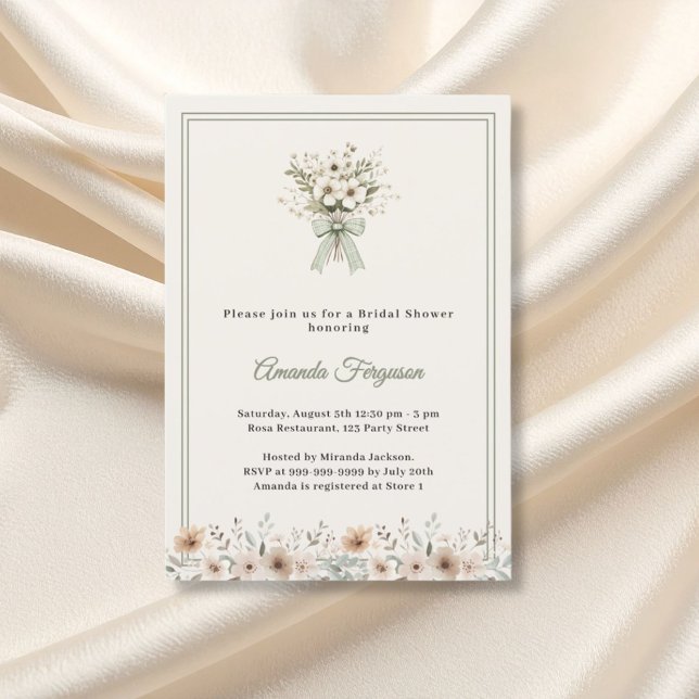Neutral florals green ivory Bridal Shower Inbjudningar (Skapare uppladdad)