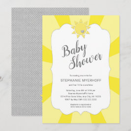 Neutral genderbaby shower för solsken, gultgrått inbjudningar