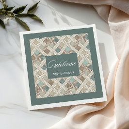 Neutral Geometric Green Napkins Custom Name Chic Pappersservett