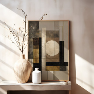 Neutral Geometrisk Abstrakt, Beige Svart Guld Canvastryck