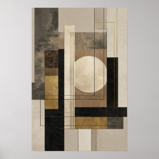 Neutral geometrisk abstrakt, beige svart guld poster