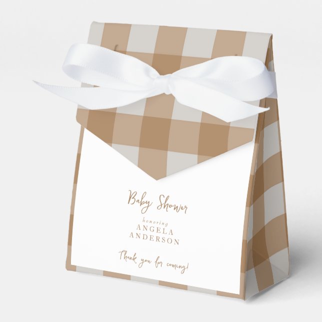 Neutral Gingham Baby Shower Thank You Favor Box Presentaskar (Framsidan Sidan)