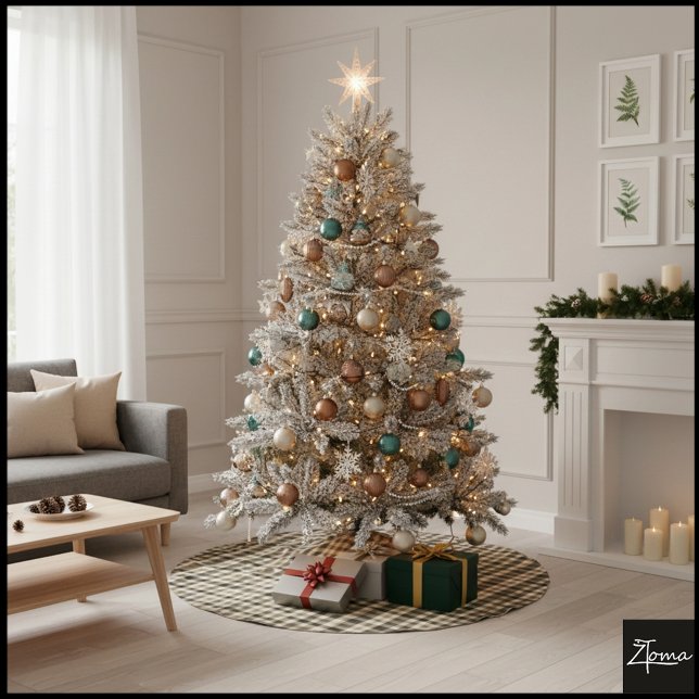 Neutral Gingham Beige Brown Checkerboard Classic Julgransmatta Borstad Polyester (Skapare uppladdad)