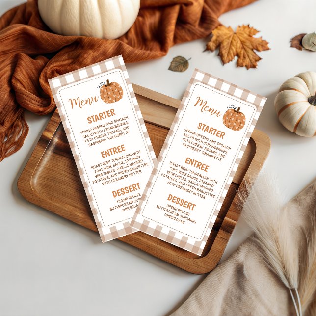Neutral Gingham Pumpa 4x9 Utskrivbar Meny (Skapare uppladdad)