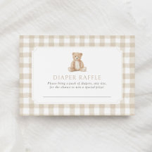 Neutral Gingham Teddybjörn Blöja Lotteri Biljett