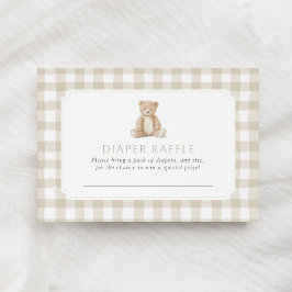 Neutral Gingham Teddybjörn Blöja Lotteri Biljett Tilläggskort
