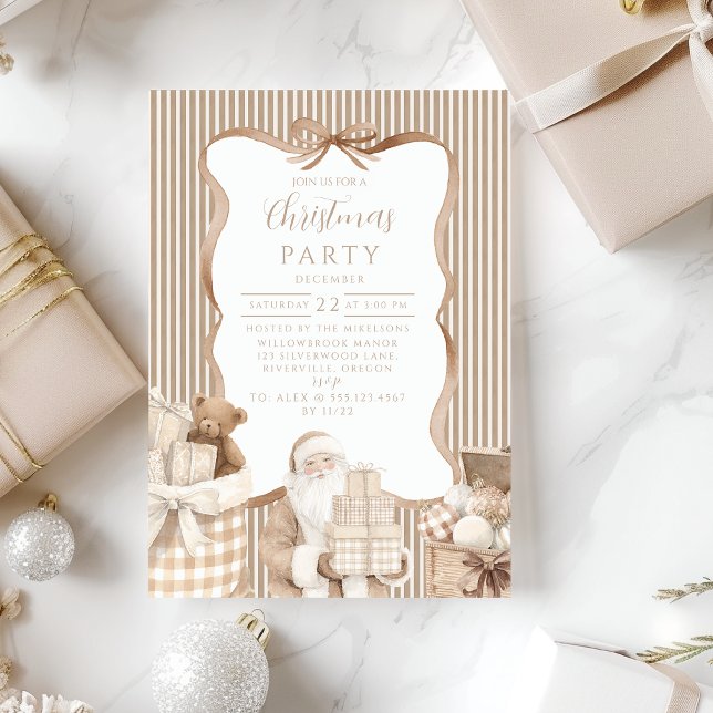 Neutral Gingham Tomte Jul Inbjudningar (Skapare uppladdad)