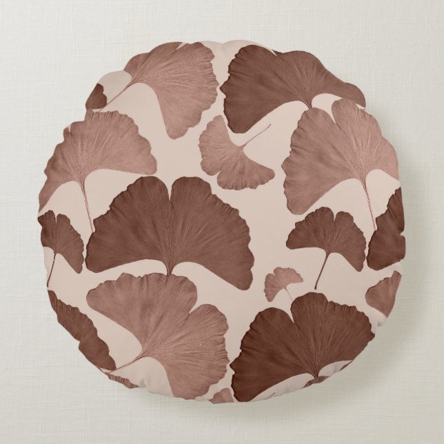 Neutral Ginkgo Botanisk Dröm 1 Rund Kudde (Framsidan)