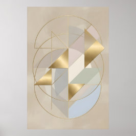 Neutral Gold Accents Abstract Geometric Wall Art Poster