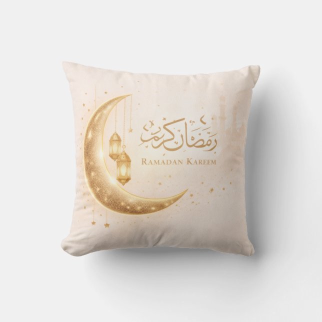 Neutral Gold Ramadan Kareem Throw Pillow – Islamic Kudde (Framsida)