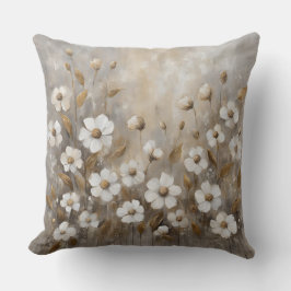 Neutral Grå Guld Taupe Blommig Kudde